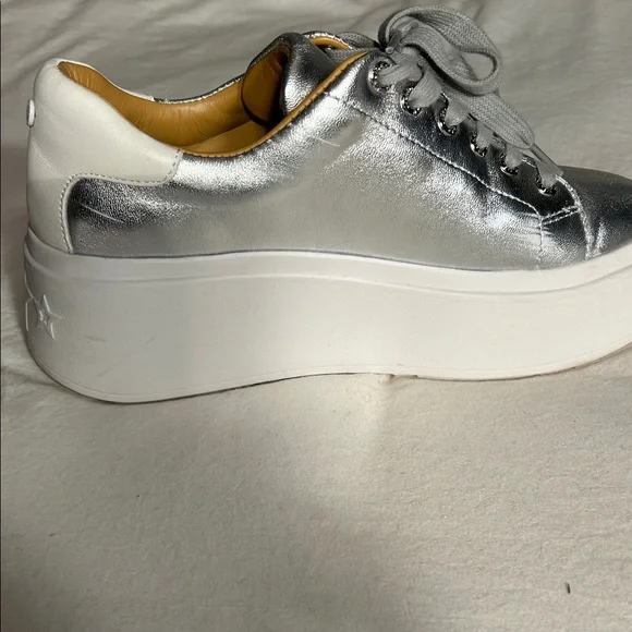 J/SLIDES Hally Silver & White Metallic Platform Leather Sneakers Size 7 - Picture 10 of 12